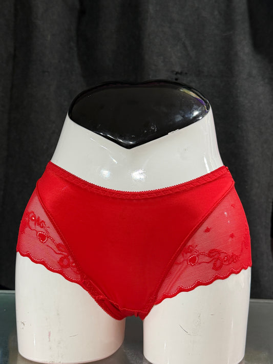 NETTED PANTY - SIDE NET - FABRIC SATIN - RED COLOUR