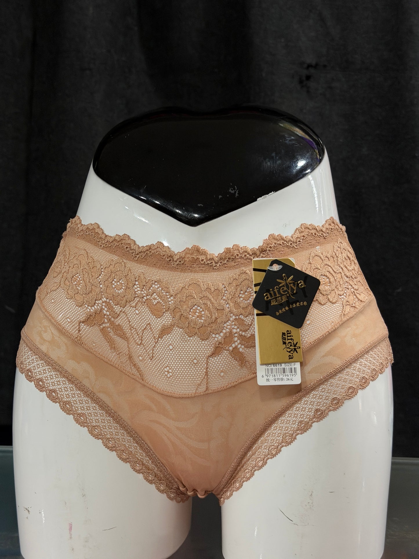 FULLY NETTED PANTY - LACE - HIGH WAIST - SKIN COLOUR