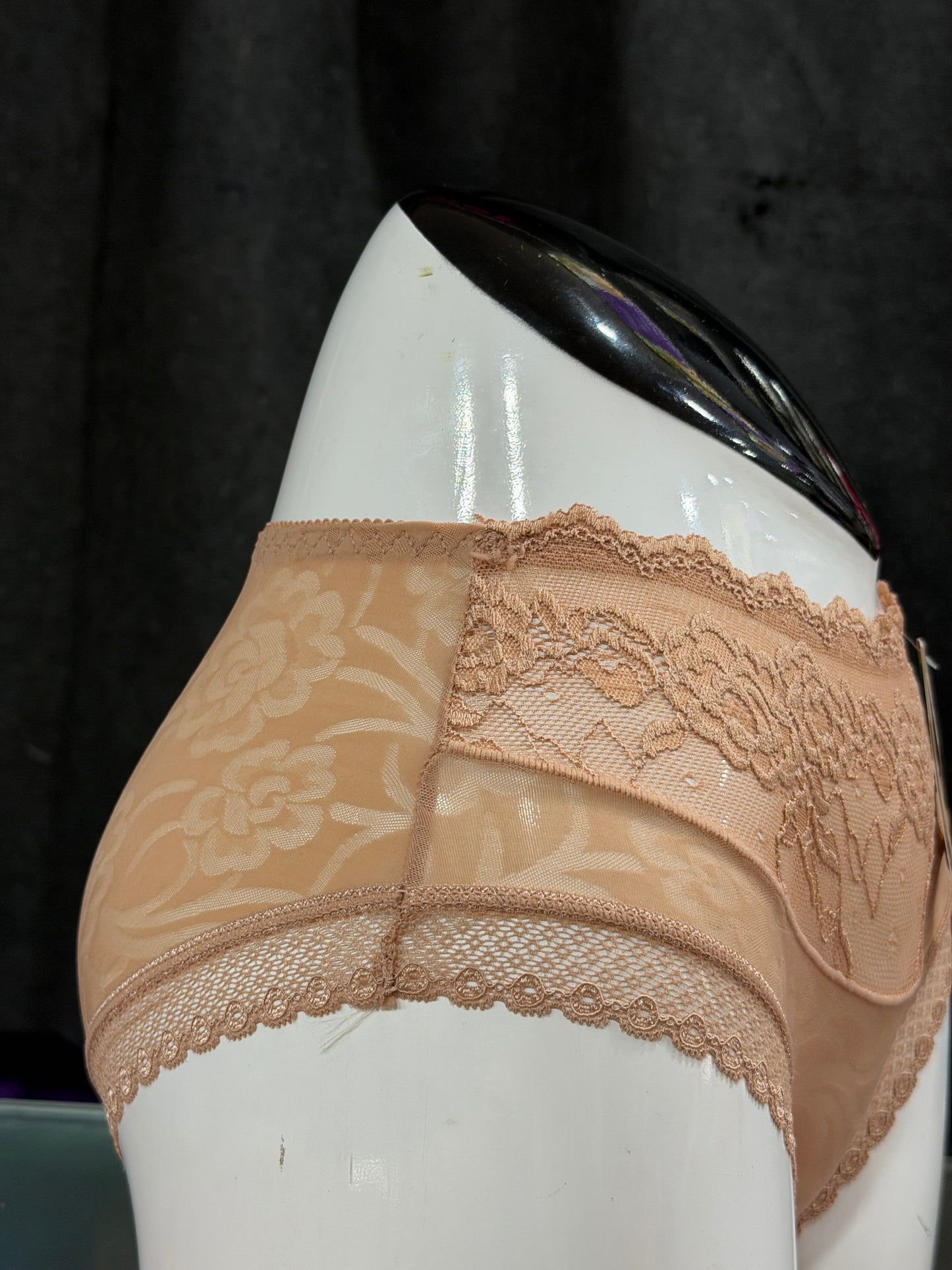 FULLY NETTED PANTY - LACE - HIGH WAIST - SKIN COLOUR