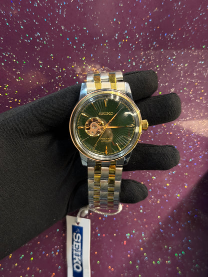 SEIKO-PRESAGE- MEN’S WATCH - AUTOMATIC WATCH - SILVER AND GOLDEN COLOUR CHAIN WITH GREEN DIAL