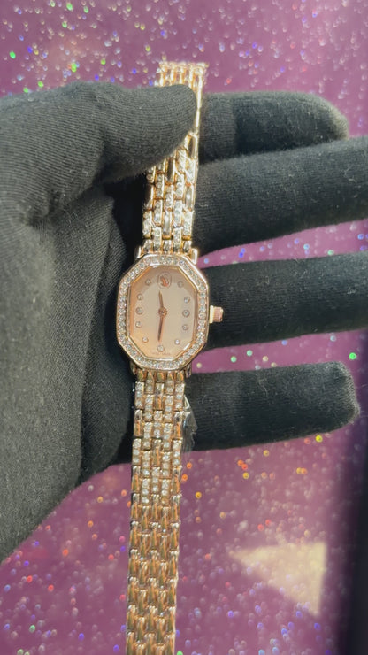 SWAROVSKI- LADIES WATCH - ROSW GOLDEN CHAIN WITH LIGHT PEACH DIAL - STONE WORK