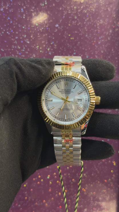 ROLEX - MEN'S WATCH - SILVER AND GOLDEN CHAIN WITH WHITE DIAL
