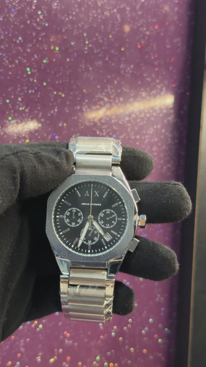 ARMANI EXCHANGE - MEN'S WATCH - CHRONOGRAPH - SILVER CHAIN WITH BLACK DIAL