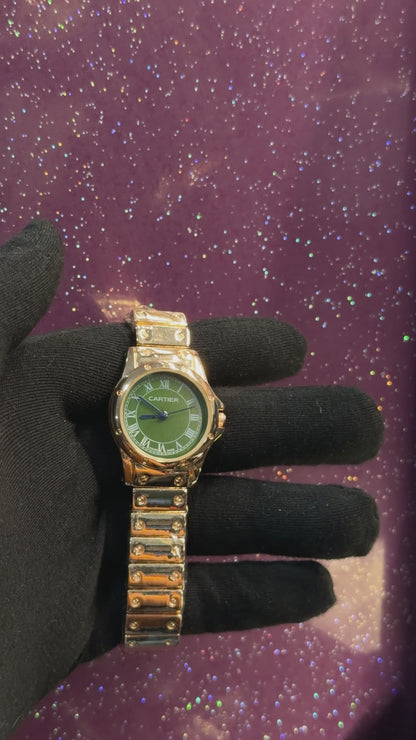 CRTR - LADIES WATCH - SLIM MODEL - GOLDEN CHAIN WITH GREEN DIAL