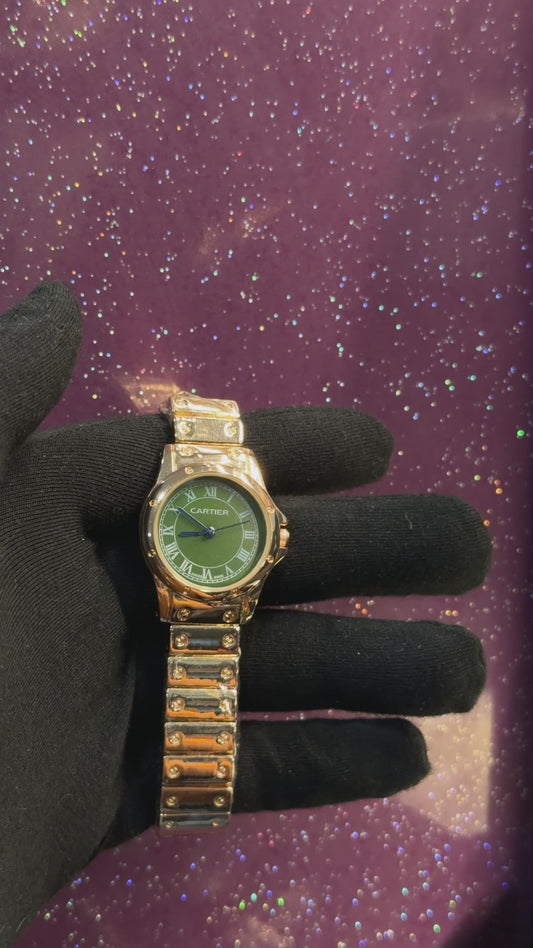 CRTR - LADIES WATCH - SLIM MODEL - GOLDEN CHAIN WITH GREEN DIAL