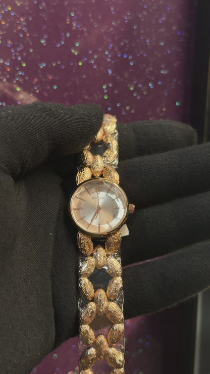 ROLEX - LADIES WATCH - ROSE GOLD CHAIN WITH ROSE GOLD DIAL -  BRACELET LOOK