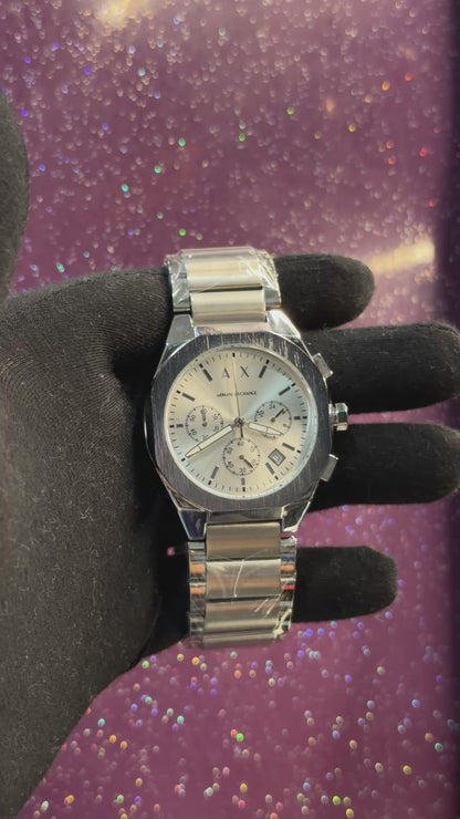 ARMANI EXCHANGE - MEN'S WATCH - CHRONOGRAPH - SILVER CHAIN WITH WHITE DIAL