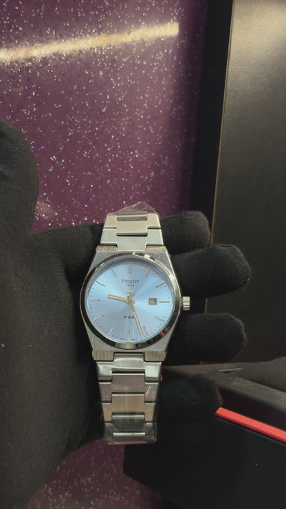 TISSOT - PRX - MEN'S WATCH - SILVER CHAIN WITH TIFFANY BLUE COLOUR