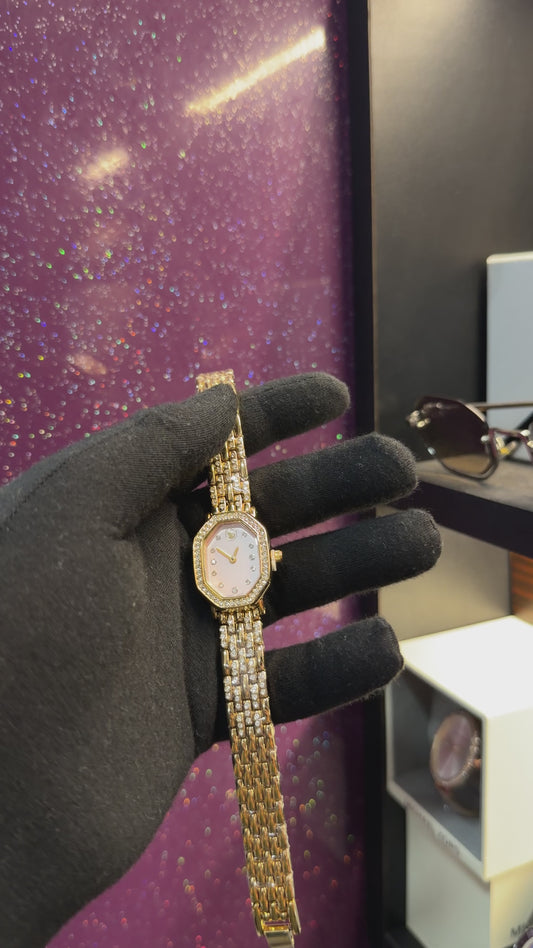 SWAROVSKI- LADIES WATCH - GOLDEN CHAIN WITH LIGHT PEACH DIAL - STONE WORK