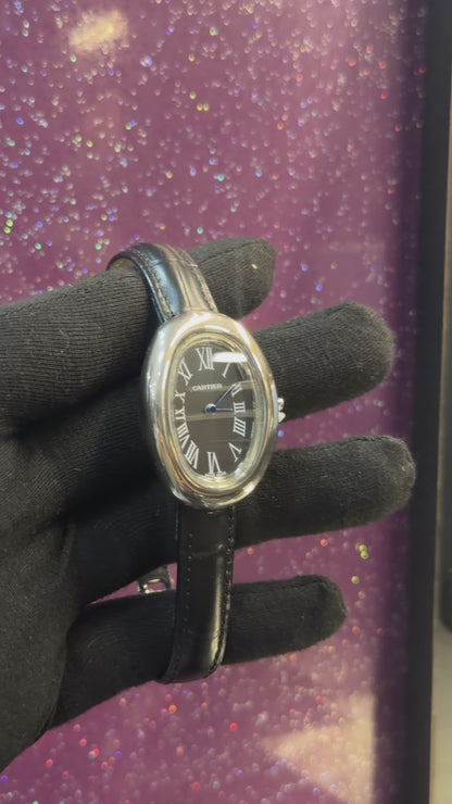 CARTIER - LADIES WATCH - LEATHER STAP - BLACK COLOUR