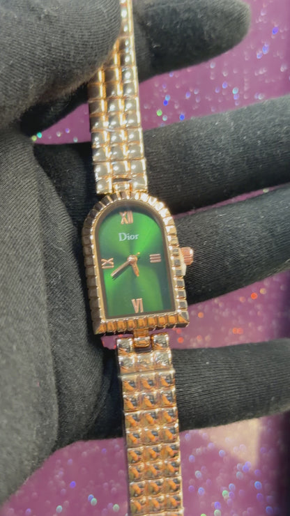 DIOR - LADIES WATCH - GOLDEN CHAIN WITH EMERALD GREEN COLOUR