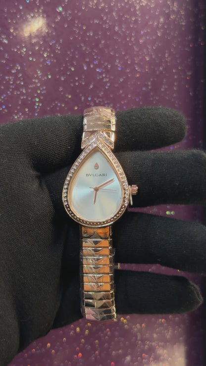 BVLGARI - LADIES WATCH - ROSE GOLD CHAIN WITH WHITE DIAL - LEAF PATTERN