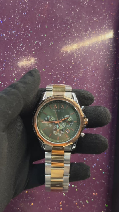 ARMANI EXCHANGE - MEN'S WATCH - CHRONOGRAPH - SILVER AND GOLDEN CHAIN WITH GREEN DIAL