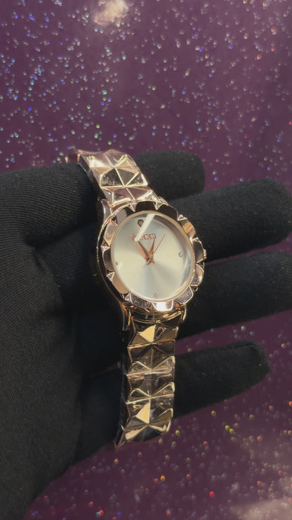 GUCCI - LADIES WATCH - ROSE GOLD CHAIN WITH WHITE DIAL
