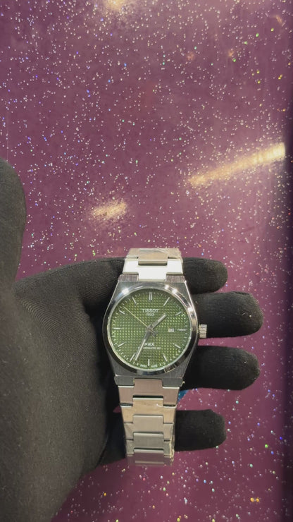 TISSOT - PRX - MEN'S WATCH - SILVER CHAIN WITH LIGHT GREEN COLOUR