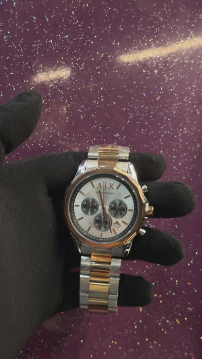 ARMANI EXCHANGE - MEN'S WATCH - CHRONOGRAPH - SILVER AND GOLDEN CHAIN WITH WHITE DIAL